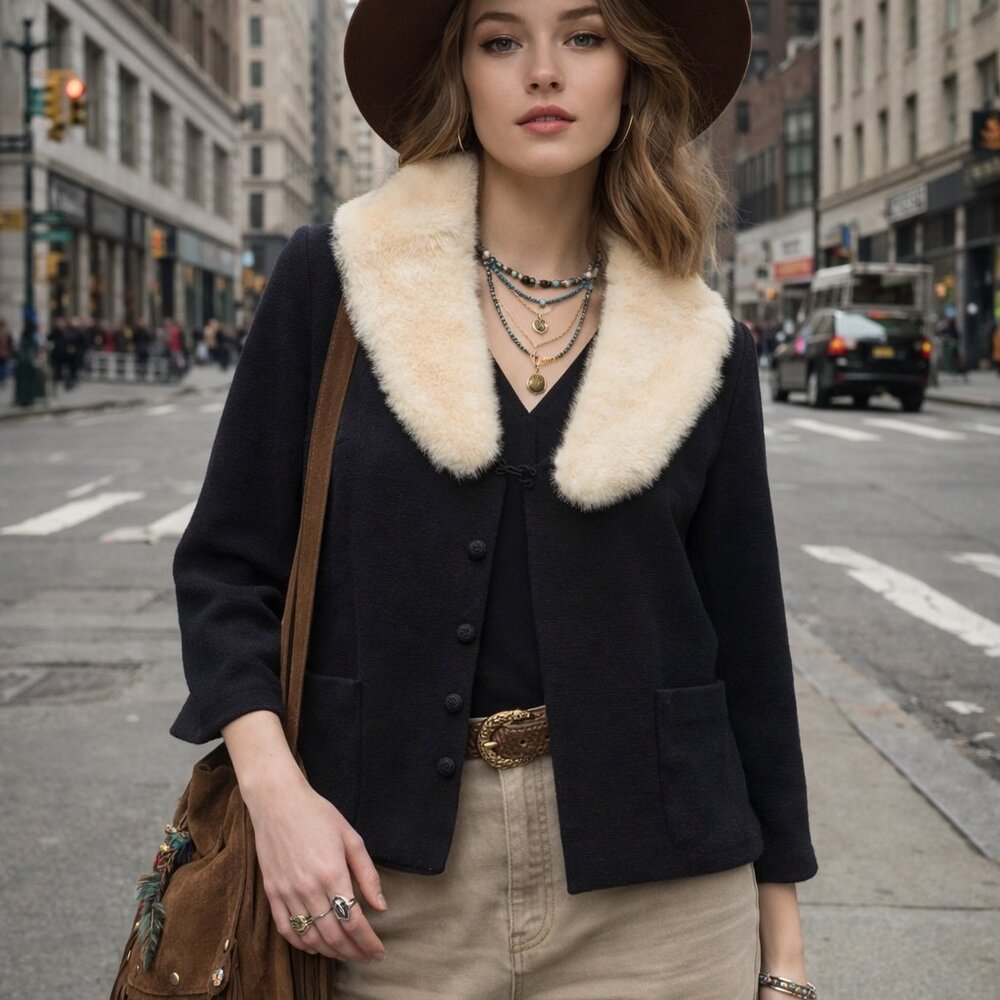 1950s Lillie Rubin New York Black Wool Jacket Mink Fur Collar Sz 10 Vintage